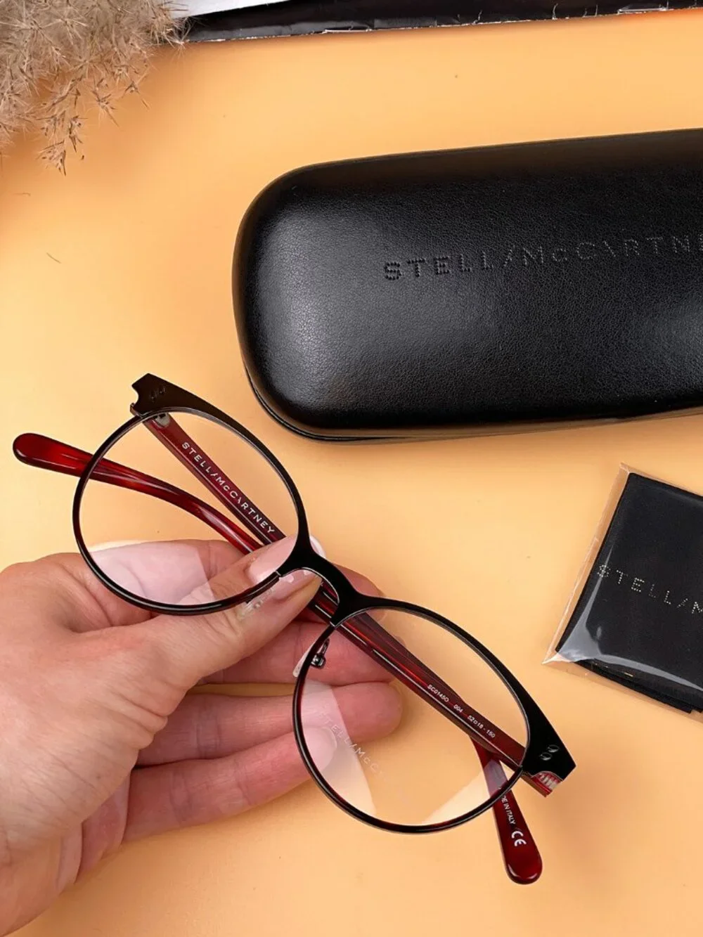 STELLA MCCARTNEY SC0145O 004 RUTHENIUM HAVANA BURGUNDY OVAL EYEGLASSES